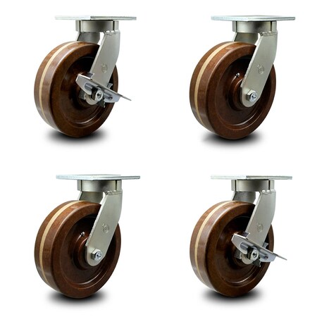 Service Caster 12 Inch Heavy Duty High Temp Phenolic Swivel Caster Swivel Locks 2 Brakes, 2PK SCC-KP92S1230-PHRHT-BSL-2-SLB-2